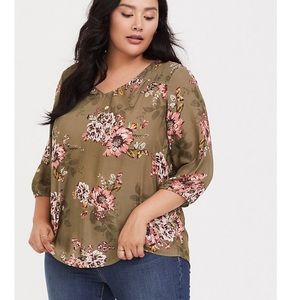 Torrid olive green smocked blouse